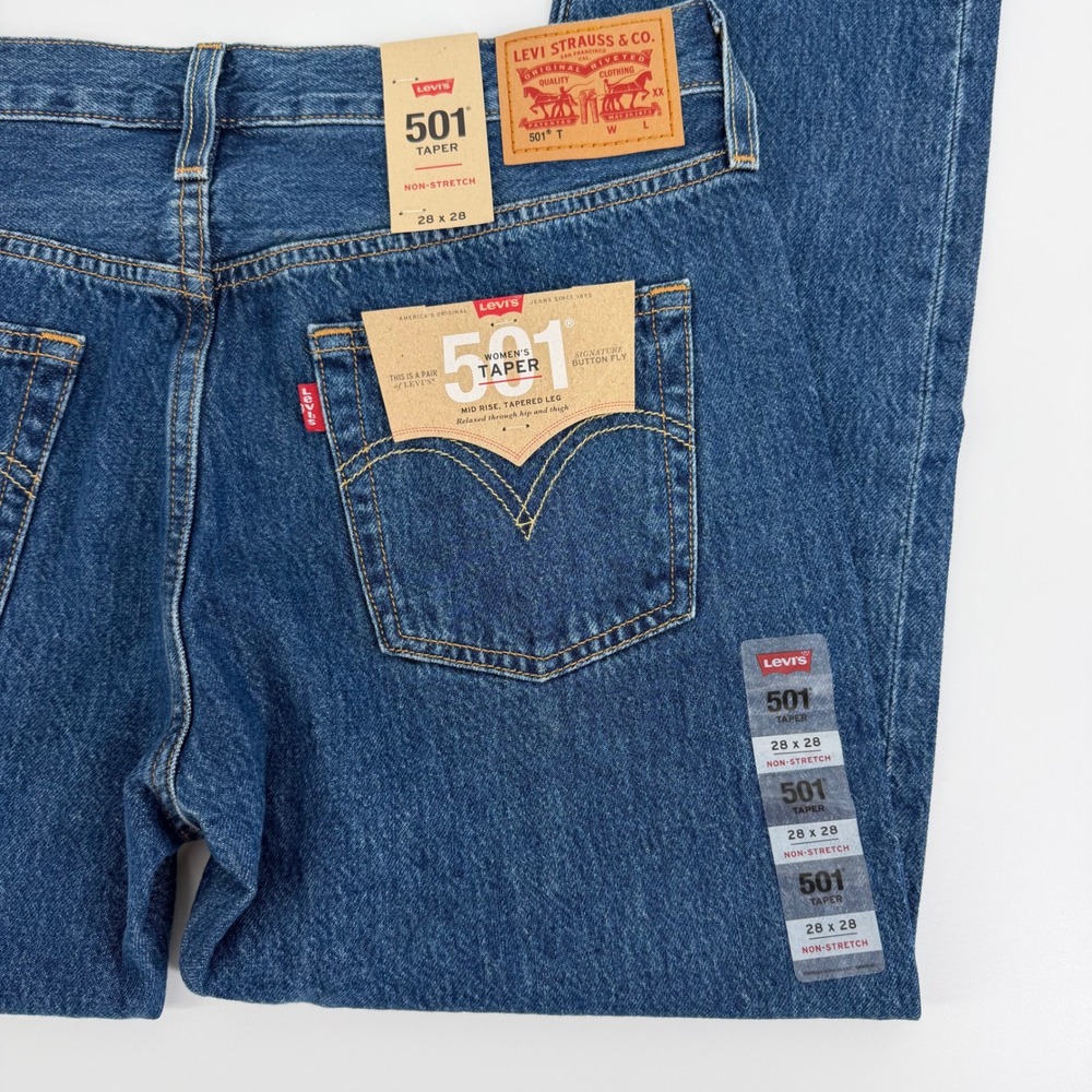 Levi's 501 Taper Jeans Women 28x28 Blue New Mid Rise Button Fly